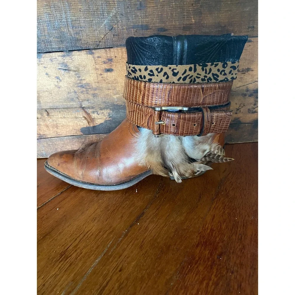 Brown upcycled western cowboy‎ boots women's size 9